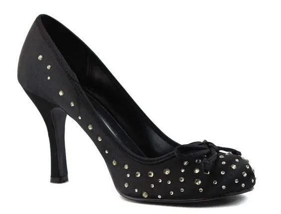 Satin Rhinestone Studded Low Heel Pump