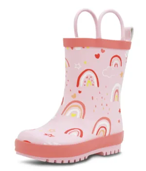 Size 8.5: Jan & Jul PINK RAINBOW Puddle Dry Loop Handle Rain Boots NEW