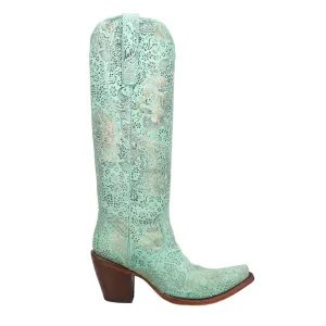 Stamped Floral Tall Snip Toe Cowboy Boots