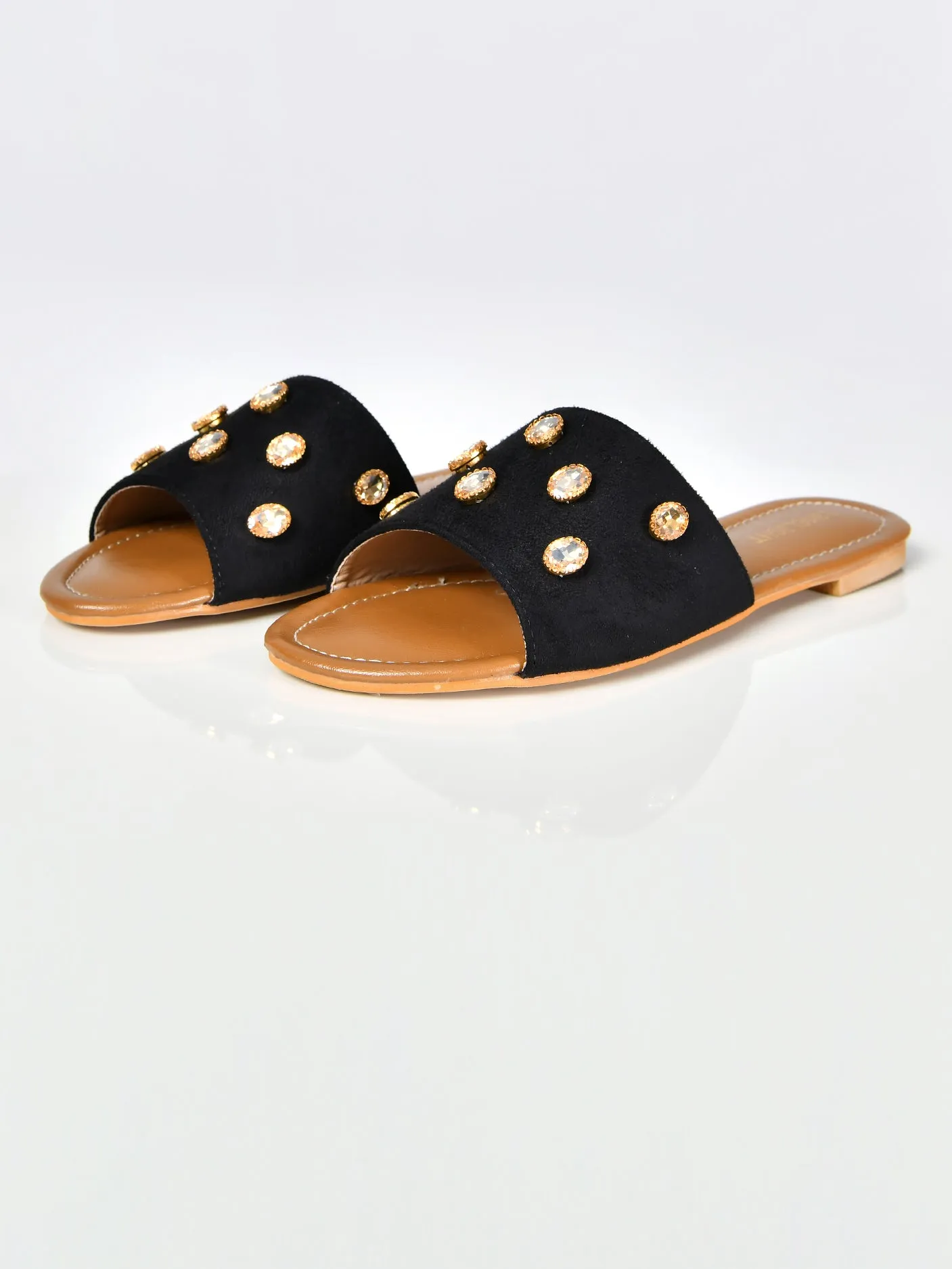 Stone Studded Sandals-Black