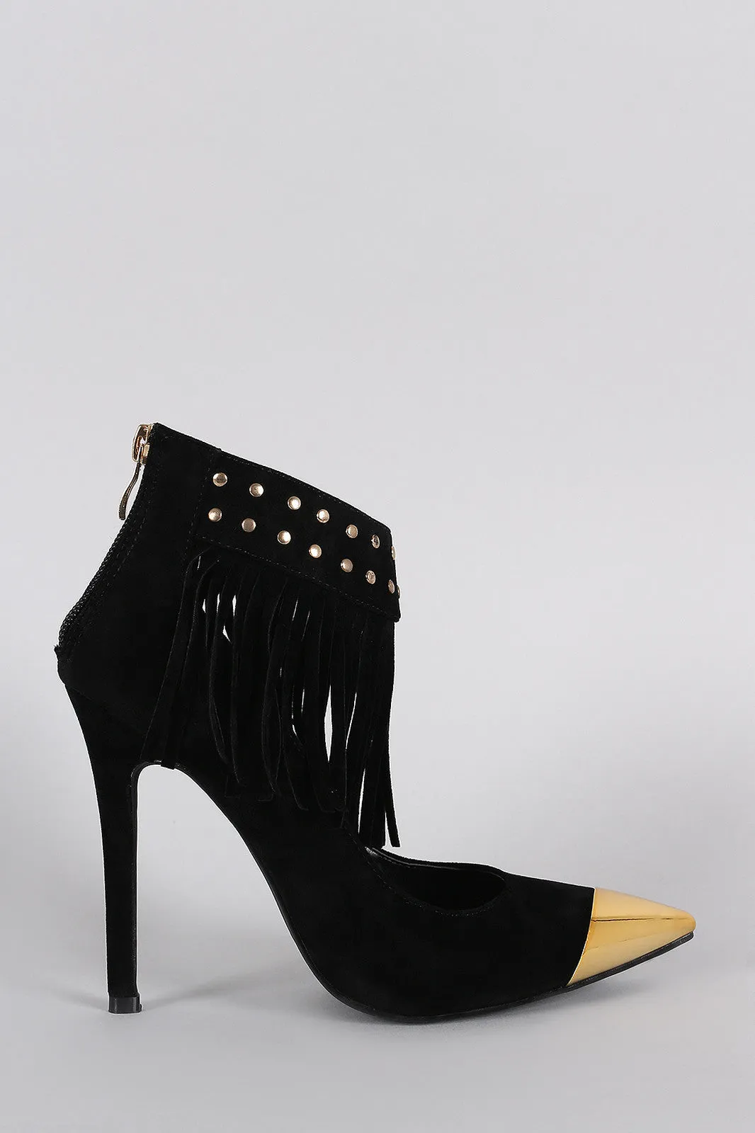 Studded Fringe Ankle Cuff Pointy Toe Stiletto Pump