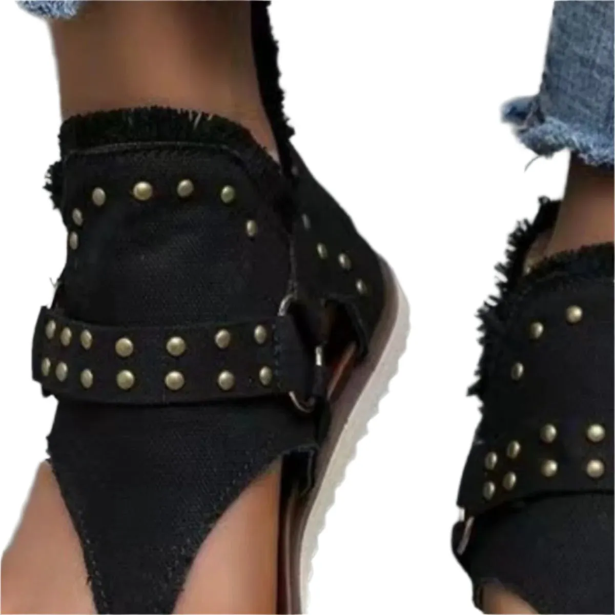 Studded Raw Hem Flat Sandals