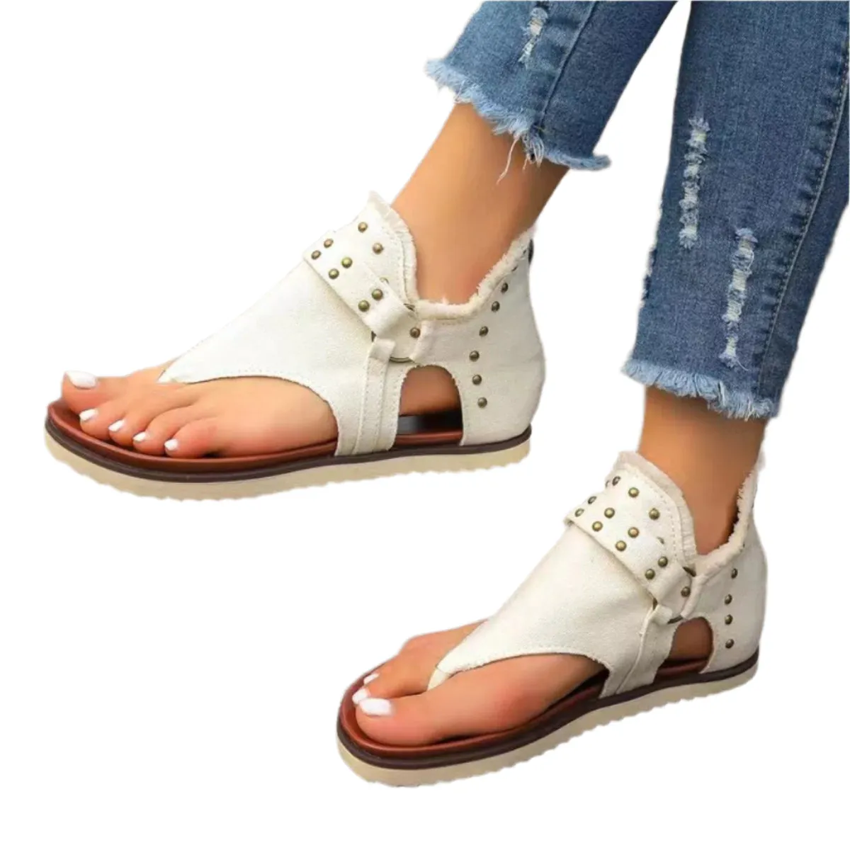 Studded Raw Hem Flat Sandals