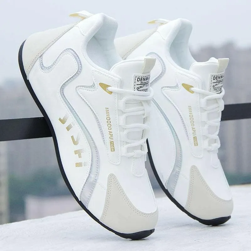 Stylish Jdsh Mens Running Shoes in Black and White with Gold Accents