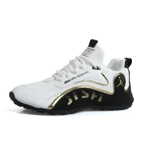 Stylish Jdsh Mens Running Shoes in Black and White with Gold Accents