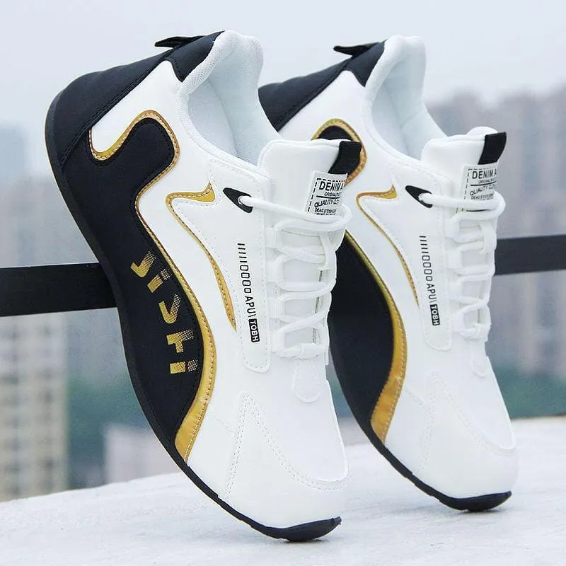 Stylish Jdsh Mens Running Shoes in Black and White with Gold Accents