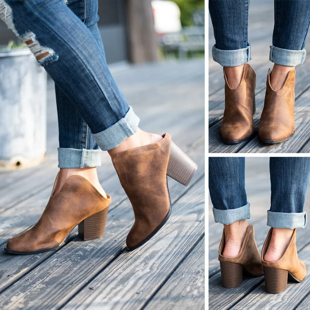 There For You Camel Brown Mule Booties