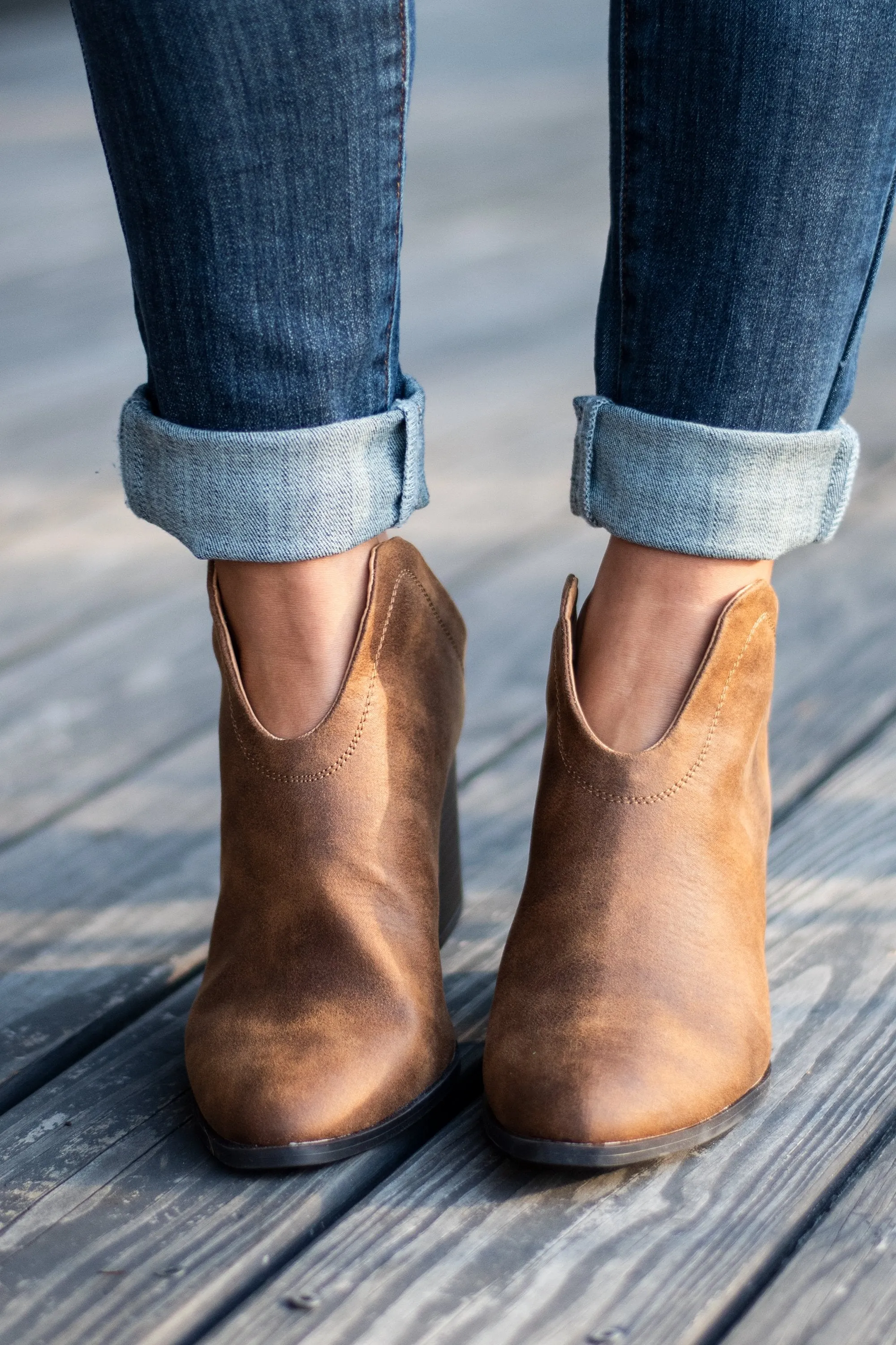 There For You Camel Brown Mule Booties