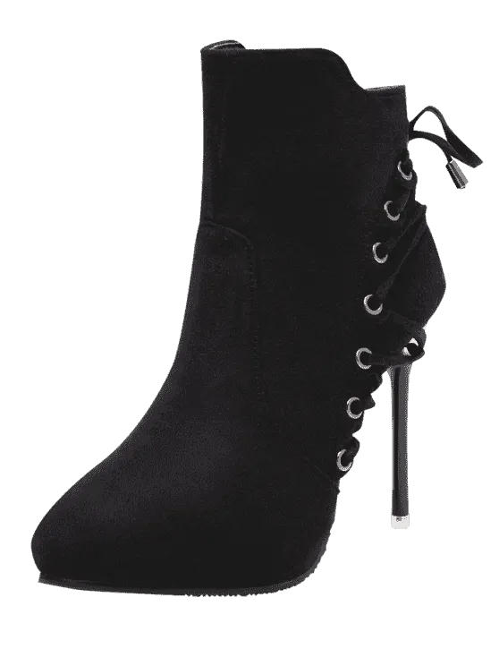 Trendy Pointed Toe Eyelet Stiletto Ankle Boots