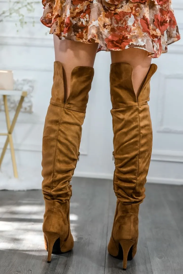 Unmatchable Pointy Slouchy Knee and Thigh High Boots Tan