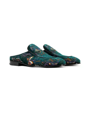 Velvet Mule Papillon Embroidery - Green