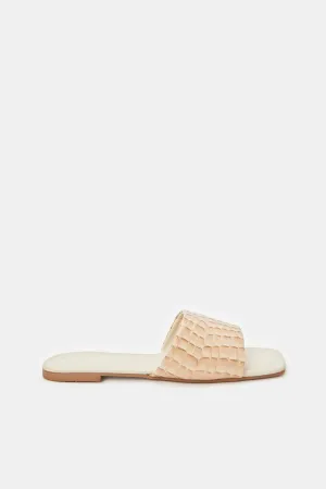 Women Beige Croc Patent Mule