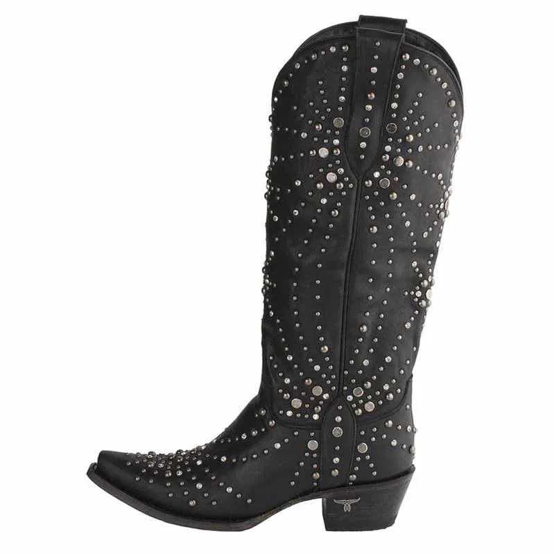 Women Metal Element Cowgirl Boots Studded Western Riding Boots