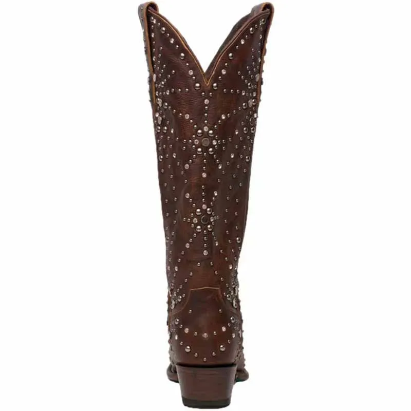 Women Metal Element Cowgirl Boots Studded Western Riding Boots