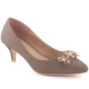 Women "NOA" Shimmer Textured Kitten Heel Studded Court Shoes