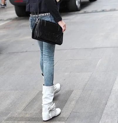 Women rhinestone bowknot fashion slouch mid calf boots