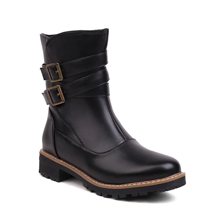 Women's Buckle Straps Side Zippers Ankle Boots