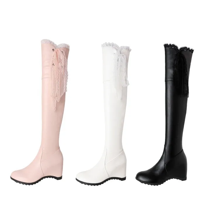 Women's Lace Inside Heighten Wedge Heel Over-The-Knee Boots