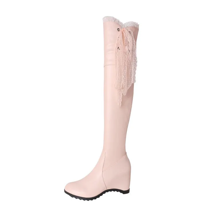 Women's Lace Inside Heighten Wedge Heel Over-The-Knee Boots