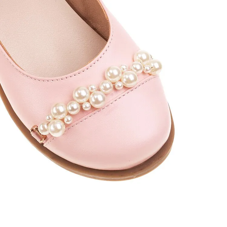 Women's Solid Color Pearls Beading Flat Many Jane Shoes