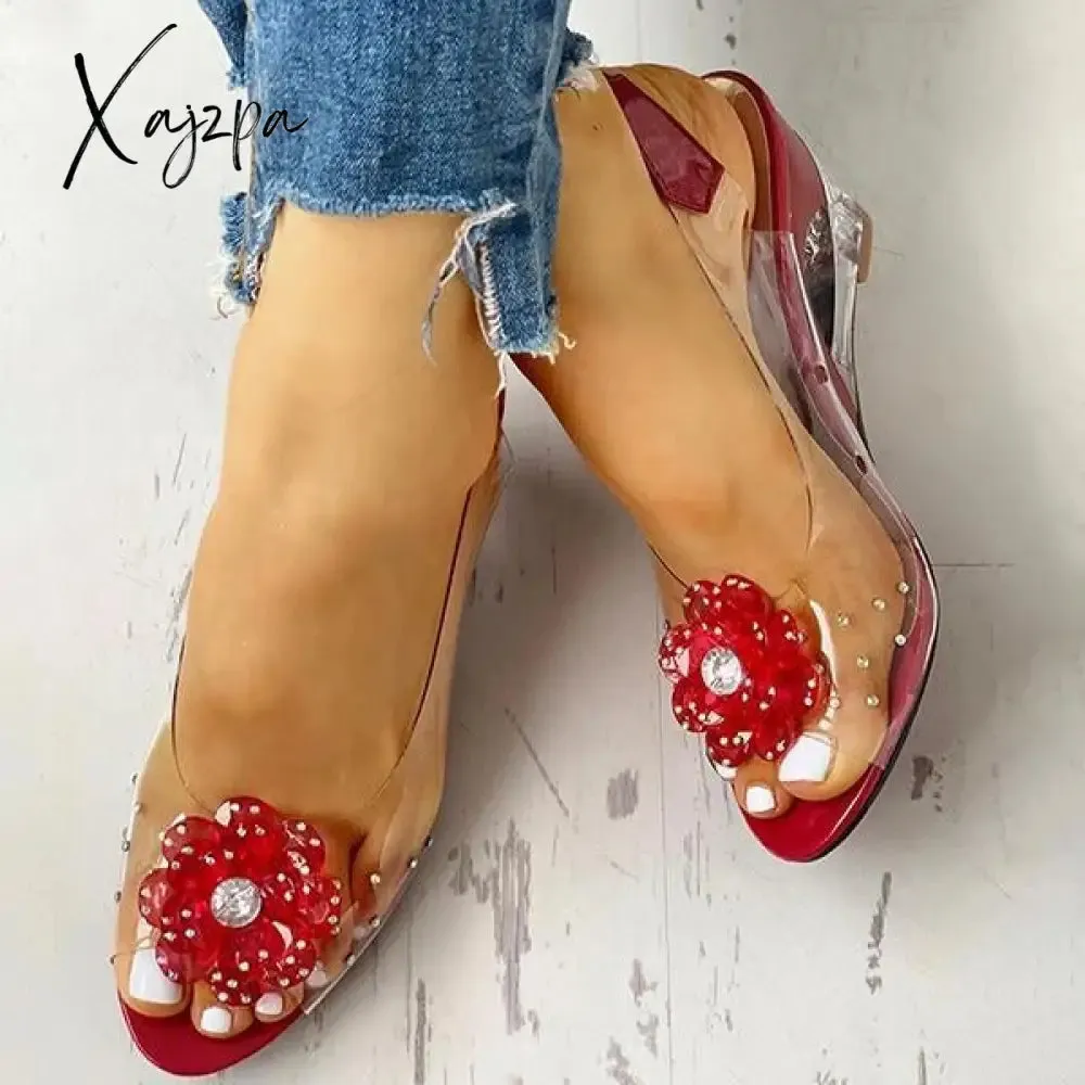 Xajzpa - studded flower design transparent wedge sandals